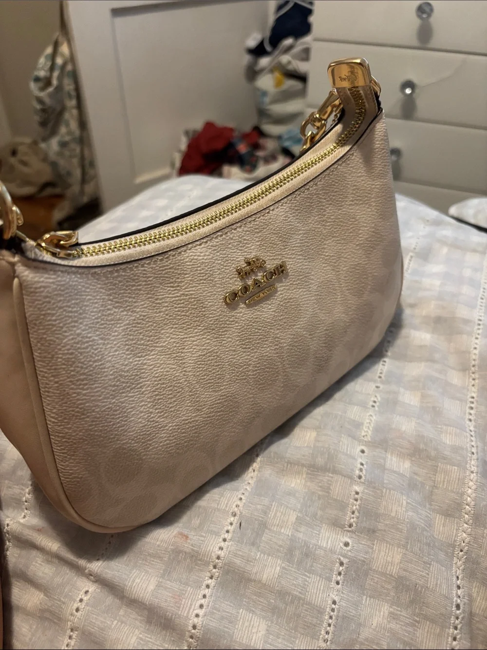 Coach Small Shoulder Bag in Chalk with Gold Hardware